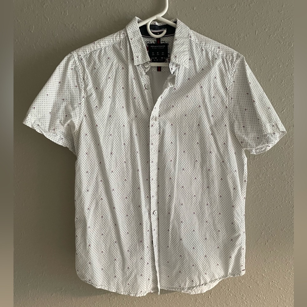 Denim & Flower Mens Button Down Shirt Medium Short Sleeve